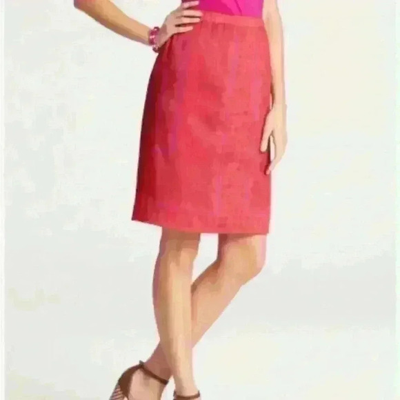 Ann Taylor Dresses & Skirts - Ann Taylor Red Orange Pink Silky Straight Skirt Moroccan Print size 2
